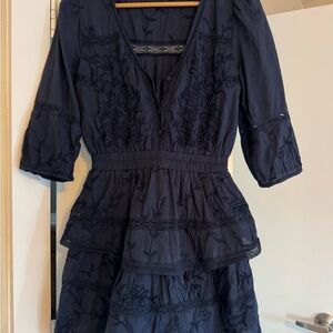 Elegant Navy Blue Embroidered Mini Dress
